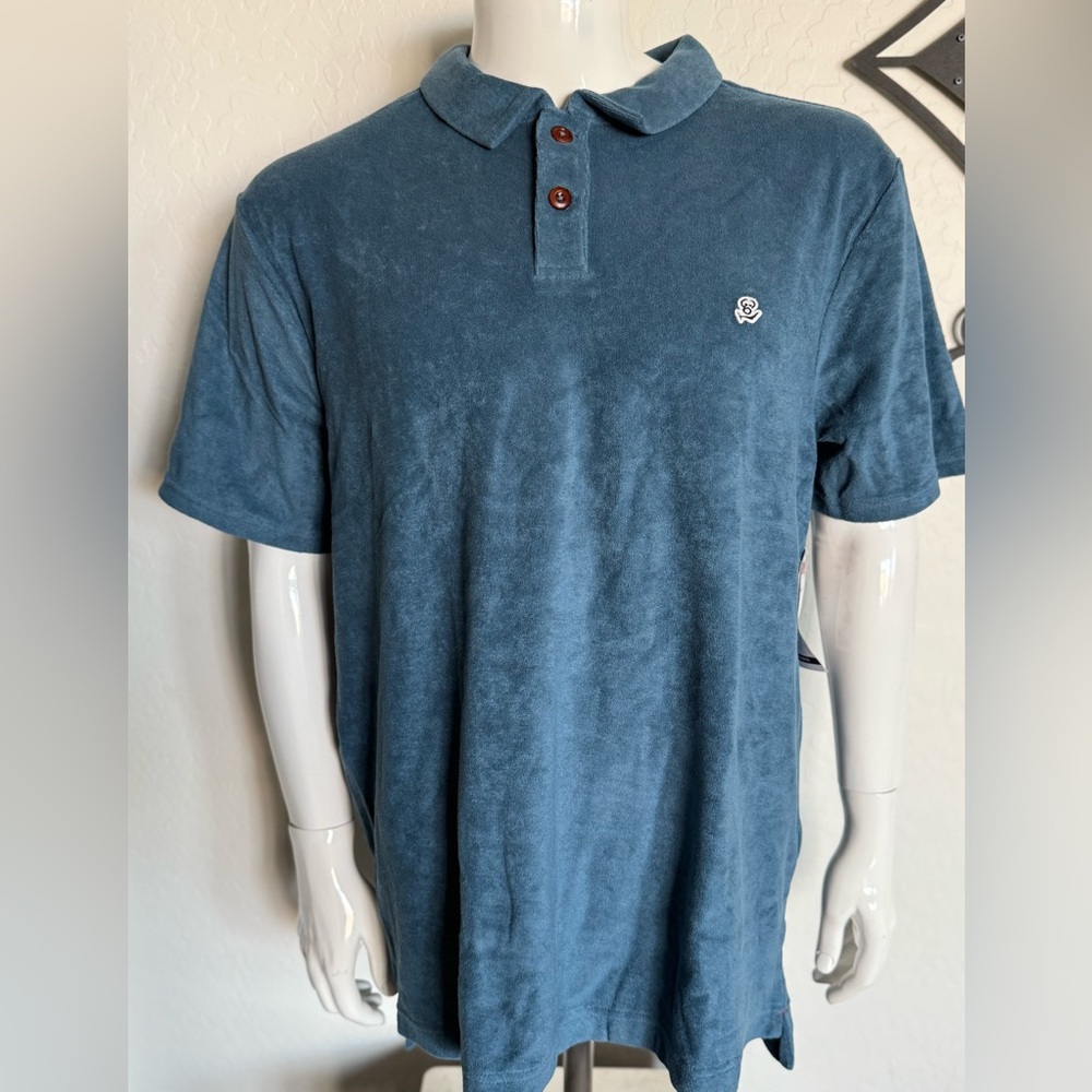 BIRDWELL Beach Britches Men’s Terry Cloth Deep Blue Polo Shirt - NEW - 2XL